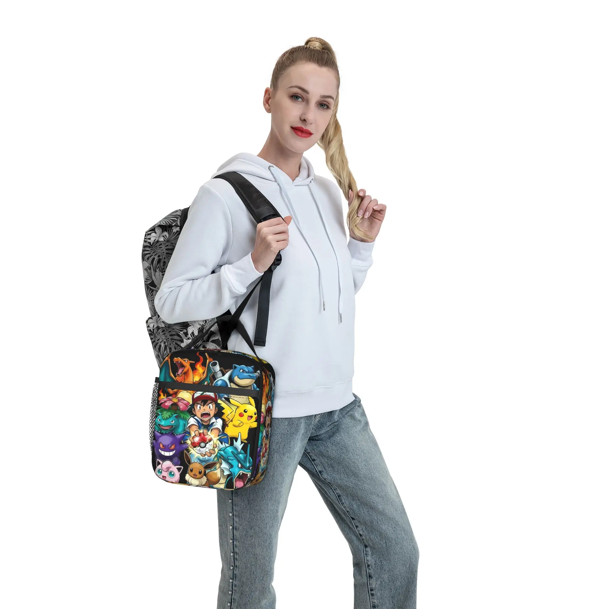 Ash Ketchum Crew Cartoon-Lunchtasche für Männer, individuelle Picknick-Lunchbox, lustige tragbare Oxford-Kühltasche mit Reißverschluss – Detail 7