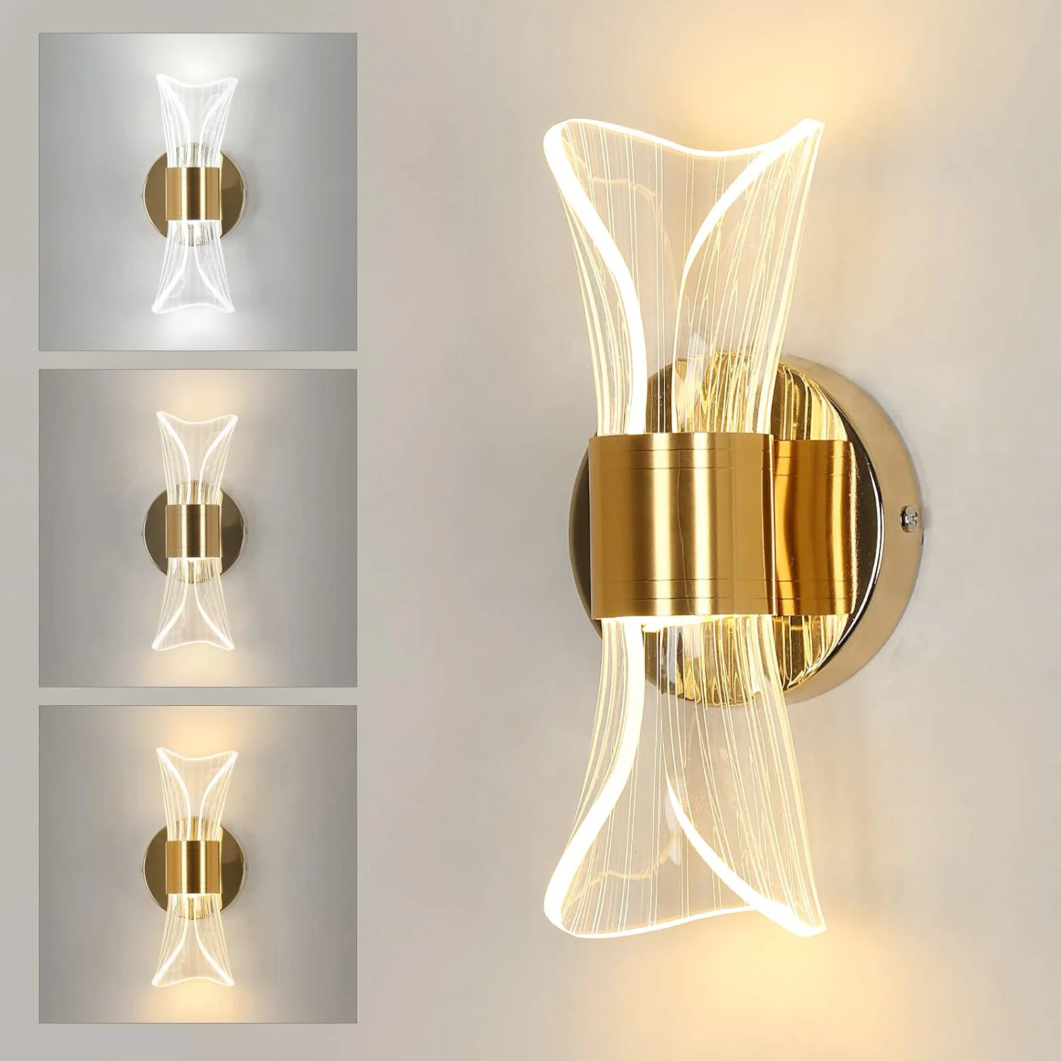 Lampada da parete per interni a LED 12W Lampada da parete moderna dimmerabile a 3 temperature di colore, illuminazione da parete in metallo acrilico per scale dell'ufficio della camera da letto