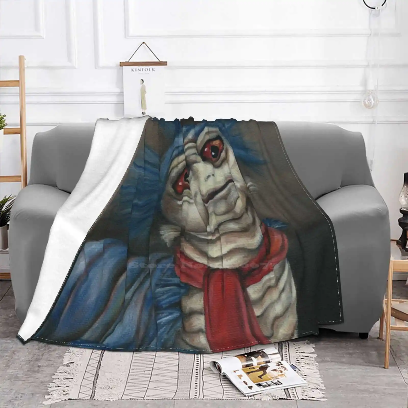 Labyrinth Worm-Oil Painting Creative Design Comfortable Warm Flannel Blanket Ello Worm Labyrinth Worm Jareth Goblin King Ludo