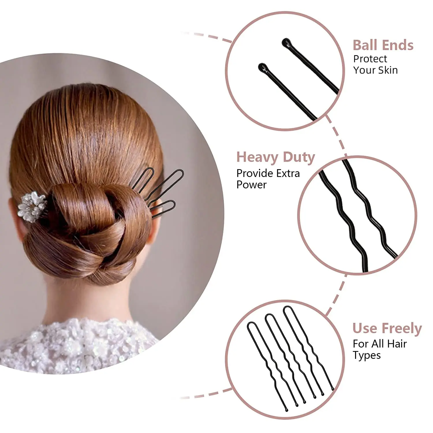 50pcs/set Black Hair Pins Set of Hairpins Premium U Shaped Hair Pins for Kids Girls and Women Great for All Hair Types