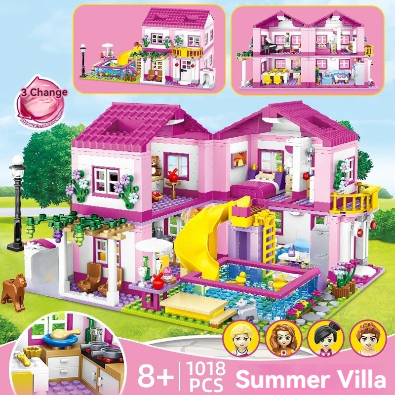 Friends City Series House Summer Holiday Villa Castle Building Blocks Sets Figures Swimming Pool Decor Toys for Kids Girls Gifts