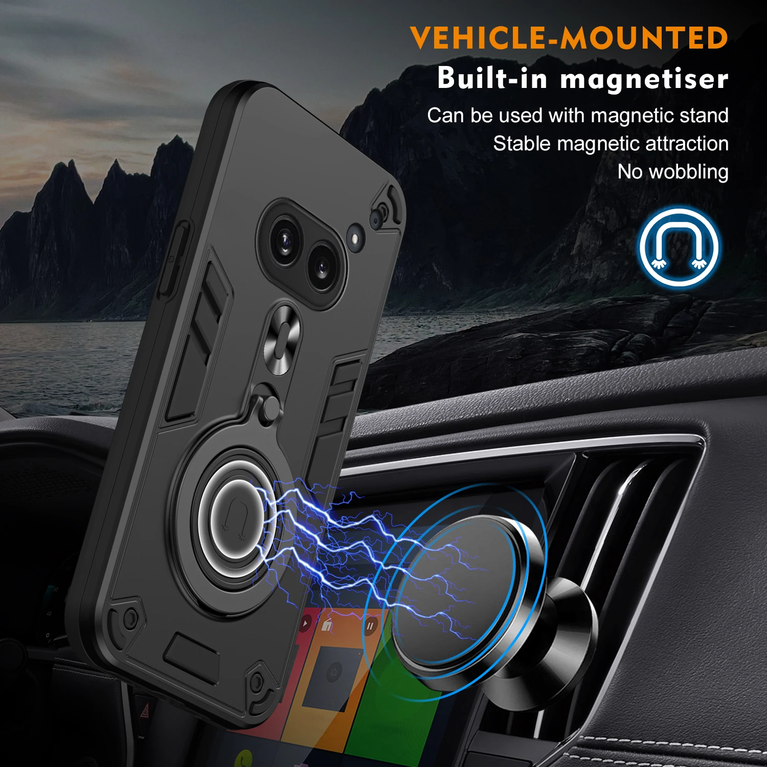 Case for Nothing Phone (2a) Phone2 Car Mount Magnetic Ring Holder Silicone Hard Armor Shockproof Phone Cover NothingPhone2a A142