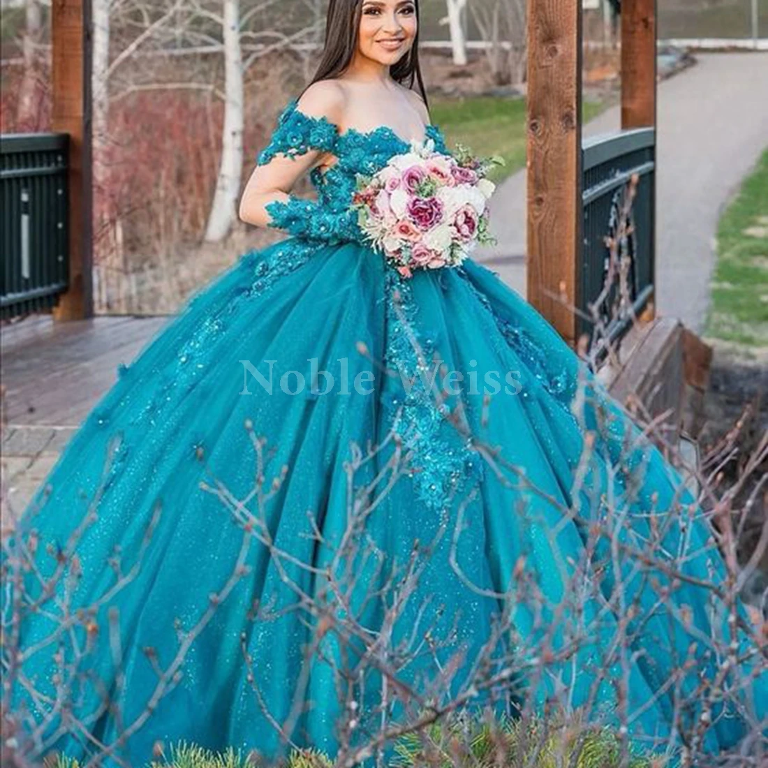 3D Flower Quinceanera Dresses Ball Gown Lace Off Shoulder Sweet 16 Dresses Customize