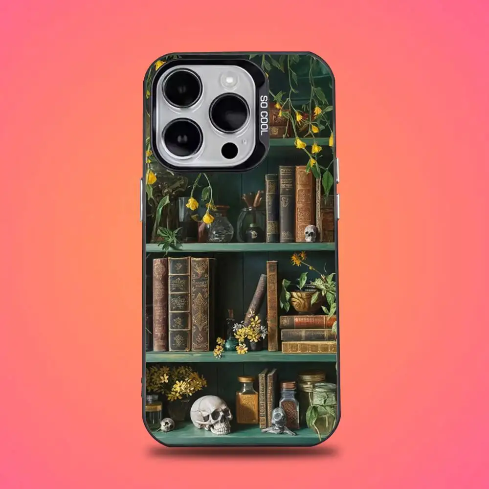 Kreative Bücherregal-Handyhülle für iPhone 16,15,14,13,12,11, Mini, Pro, E, SE4, XS, MAX, schwarze Candy-Matte-Abdeckung