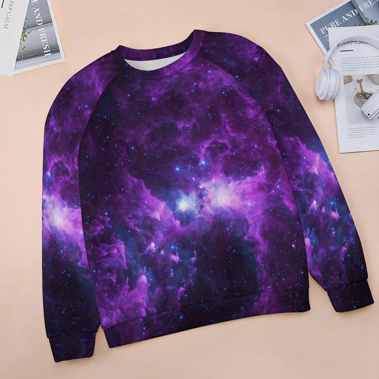 Purple Galaxy Hoodies Lady Long-Sleeve Colorful Print Kawaii Casual Hoodie Cheap Hip Hop Oversized Design Sweatshirts