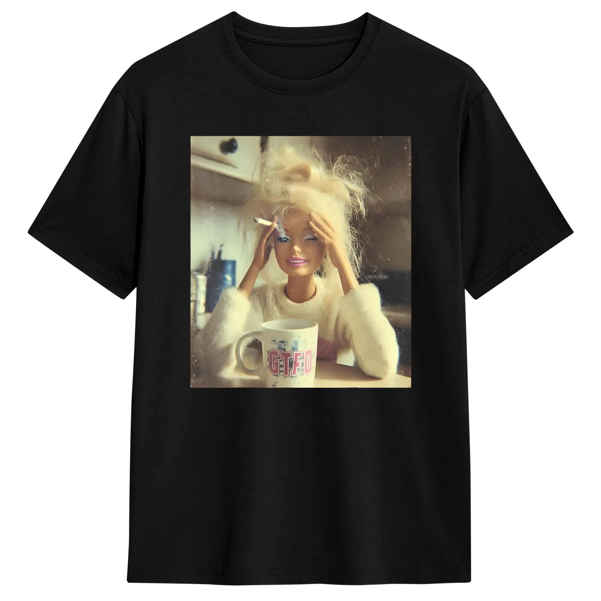Vintage T Shirt Summer Funny Doll Face Sarcastic Doll Smoking Hip Hop T Shirts Cotton Tshirt for Mens Loose Short Sleeve Tops