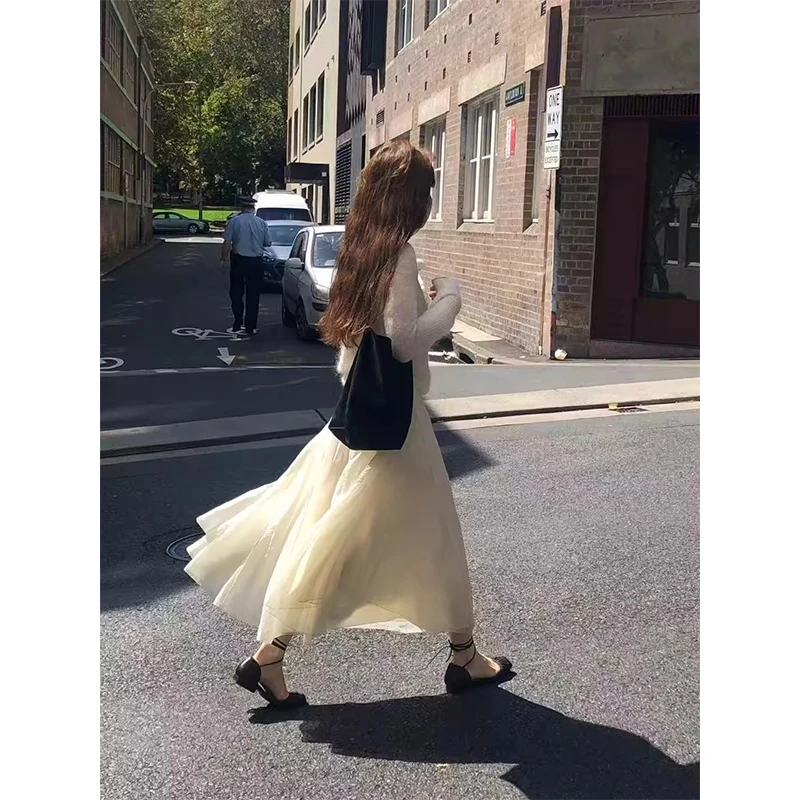 

Ele High Waist A-Line Pleated Skirt Dongda Gate Spring 2025 Sweet Sle Pure Color Women's Faion Daily Wear