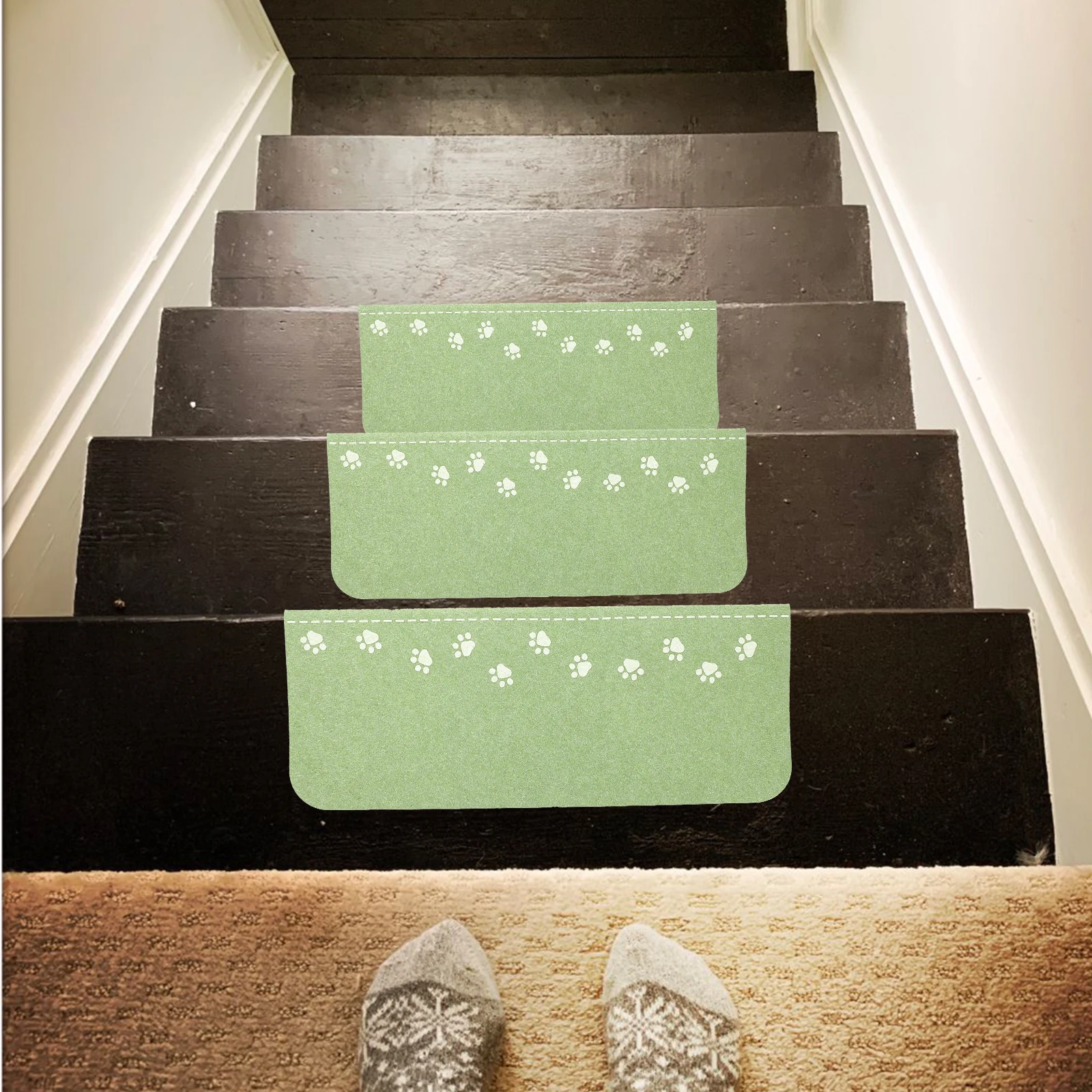 

3pcs Luminous Stair Mat Non Skid Safety Treads Green 55cm Fold Down Self Adhesive Anti Slip Kids Pet Protection Reusable