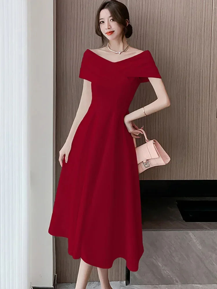 White Dresses for Women Classy Summer Short Sleeve V-Neck Blackless Sexy Long Dress 2024 Red Bodycon Luxury Party Evening Dress