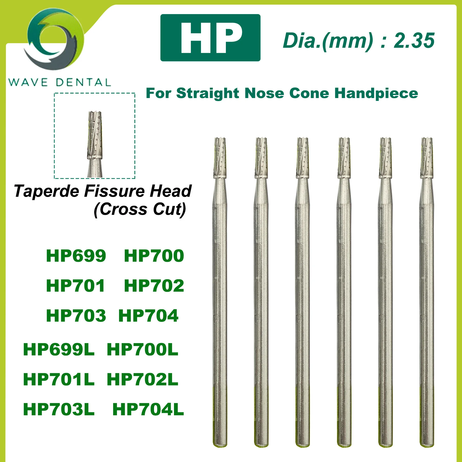 

WAVE Dental Bur Tungsten Carbide Burs Dentistry Drills HP Burs For Straight Nose Cone Low Speed Handpiece Dia 2.35mm 5Pcs/Pack