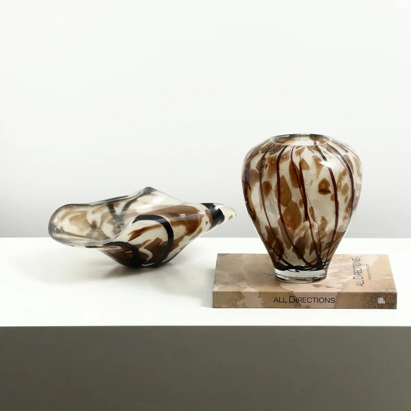 Italian light luxury creative ink strand pattern glass vase living room high-end fruit pot decoration