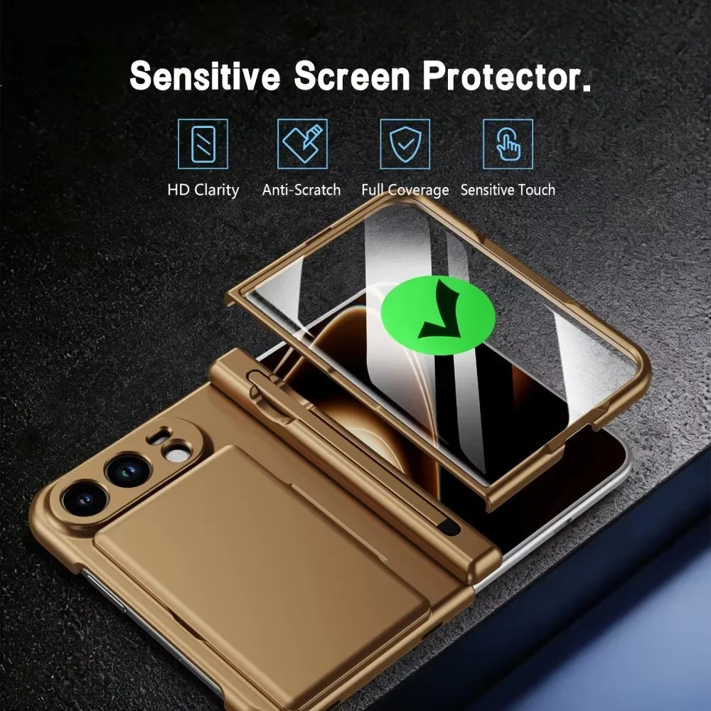 New Full Body Foldable Case for iPhone Duo Hinge Protection Cover with Kickstand Card Holder Pen Slot Built-in Screen Protector
