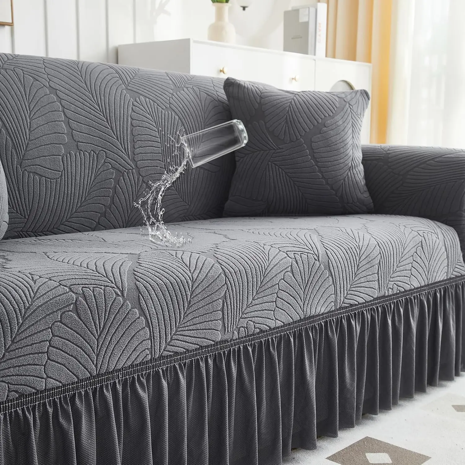 

Чехол для дивана из стрейч-вельвета с юбкой, универсальный, моющийся, износостойкий, для защиты мебели, подходит для владельцев домашних животных, темно-серый