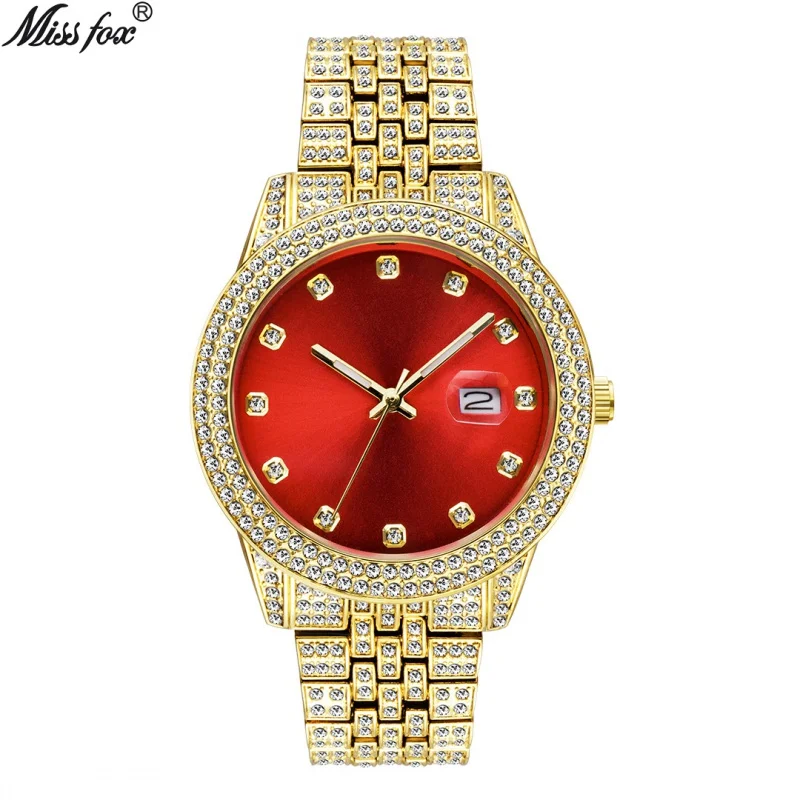 Official brand free shippingBrand European and American Fashion Hip Hop Watch Full Diamond Luminous Calendar QuartzMen's