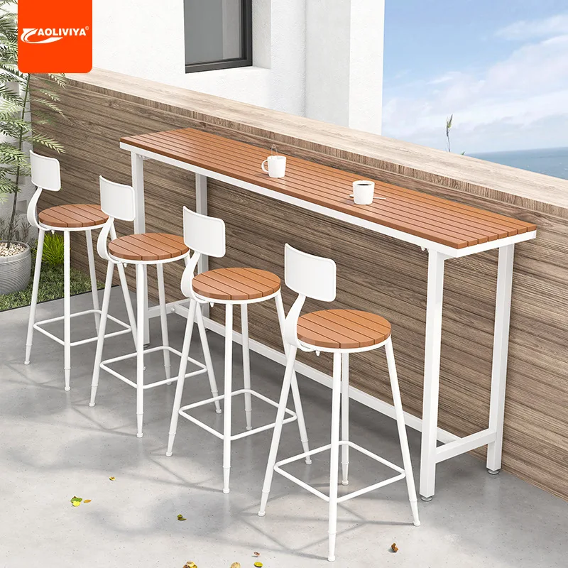 AOLIVIYA الشمال البلاستيك الخشب طاولة بار مطعم الحليب الشاي متجر طويل الإنترنت المشاهير طاولة عالية وكرسي المنزل الحديد جدار بار