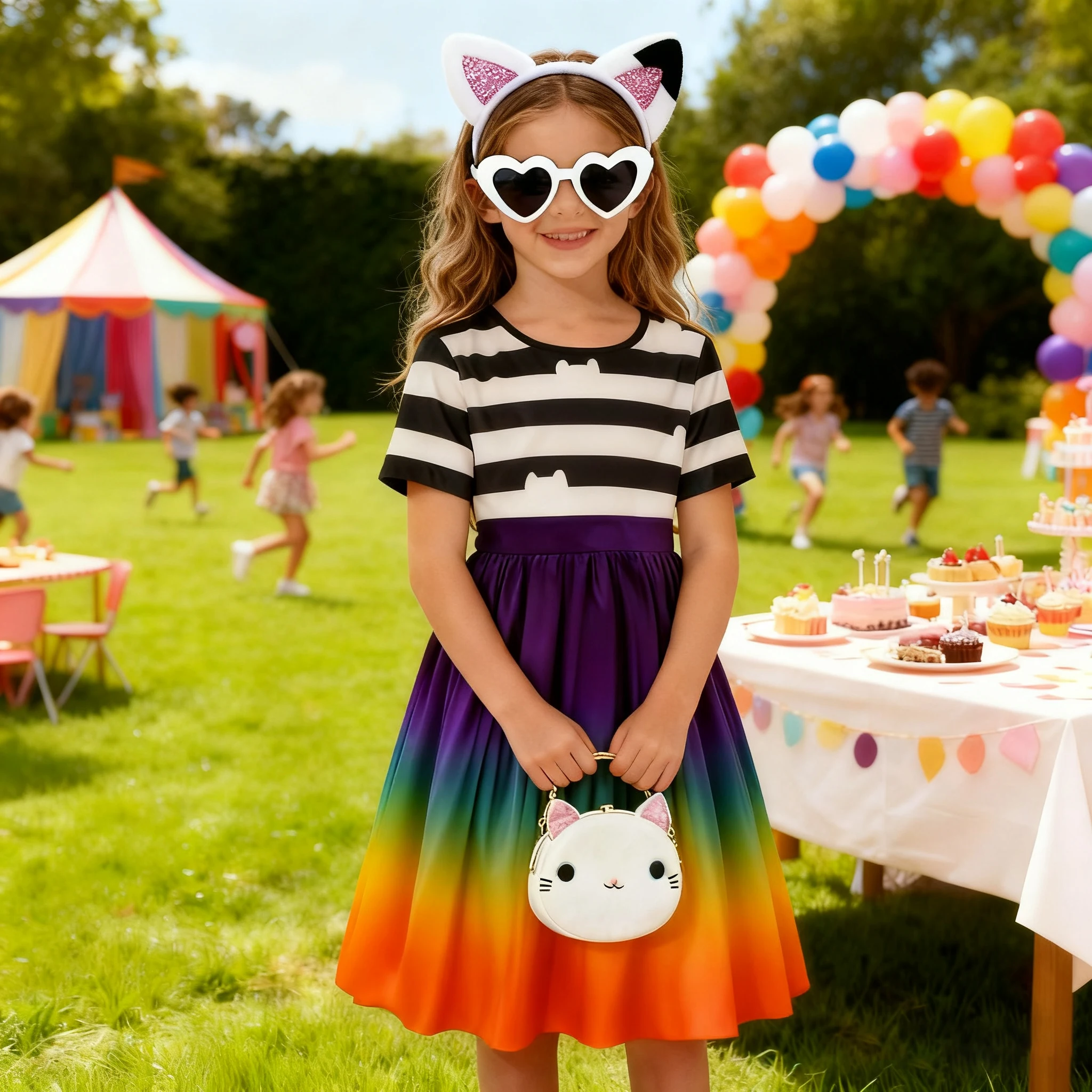 

Gabby's Dolhouse Cats Baby Girl Dresses Kids Gabby House Clothes Children Casual Dress+Headband+coin purse+glasses Xmas gift