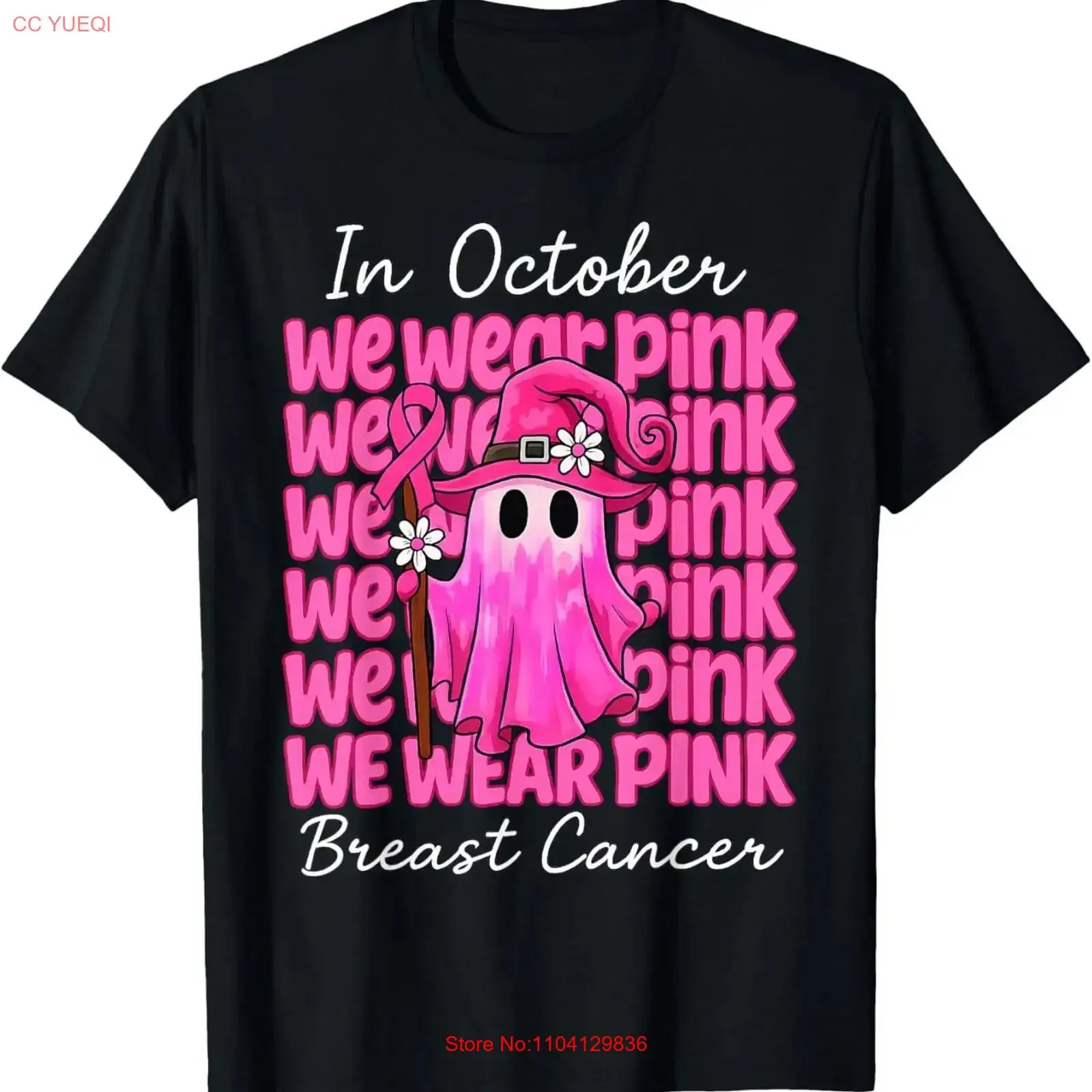 In October We Wear Pink Breast Cancer Halloween T Shirt vintage Washed Casual Stretched Soft Unisex Stylish Comfortable