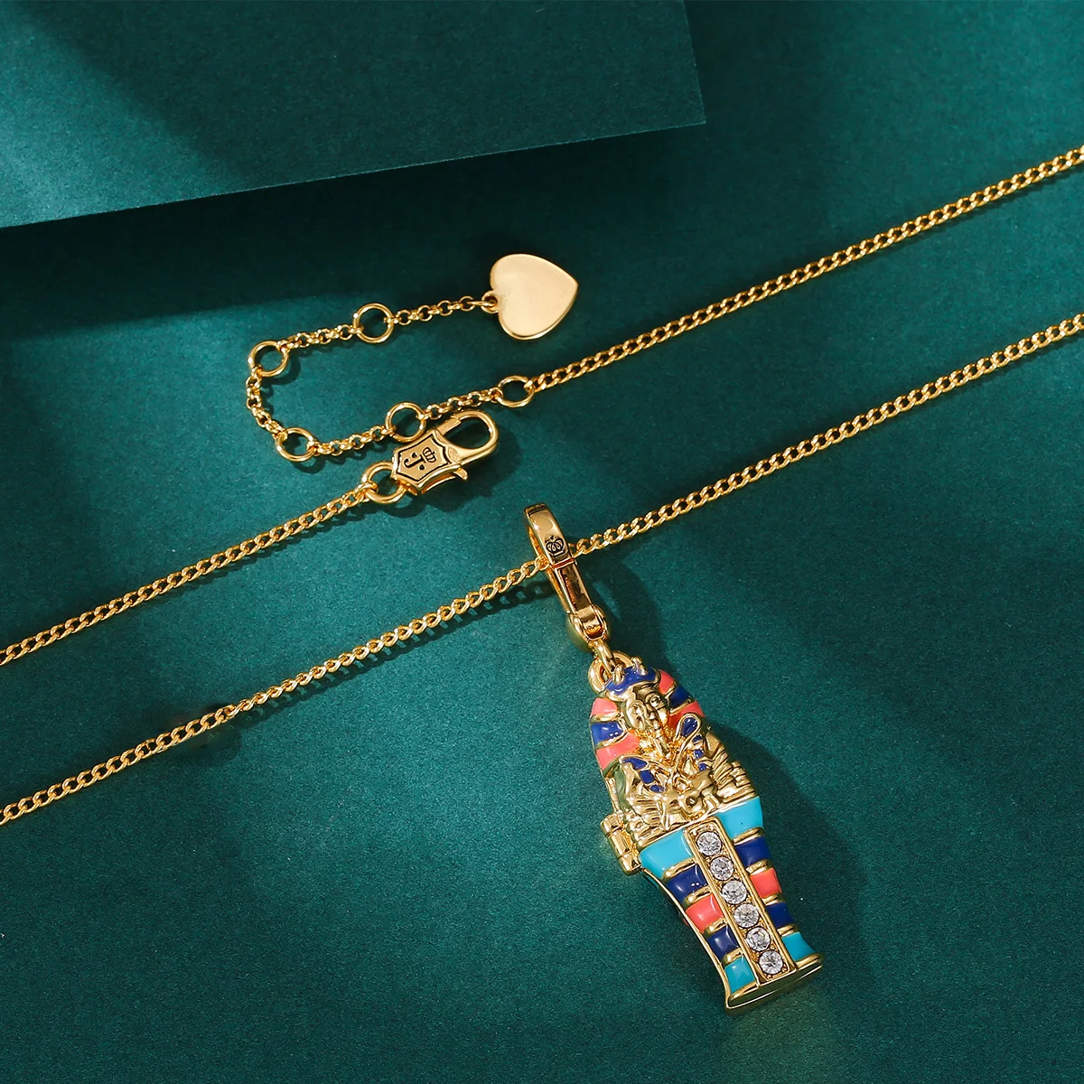 1Pc Exquisite Enamel Glaze Openable Egyptian Pharaoh Pendant Necklace Jewelry Women's High-End Mummy Keychain Decor Gift