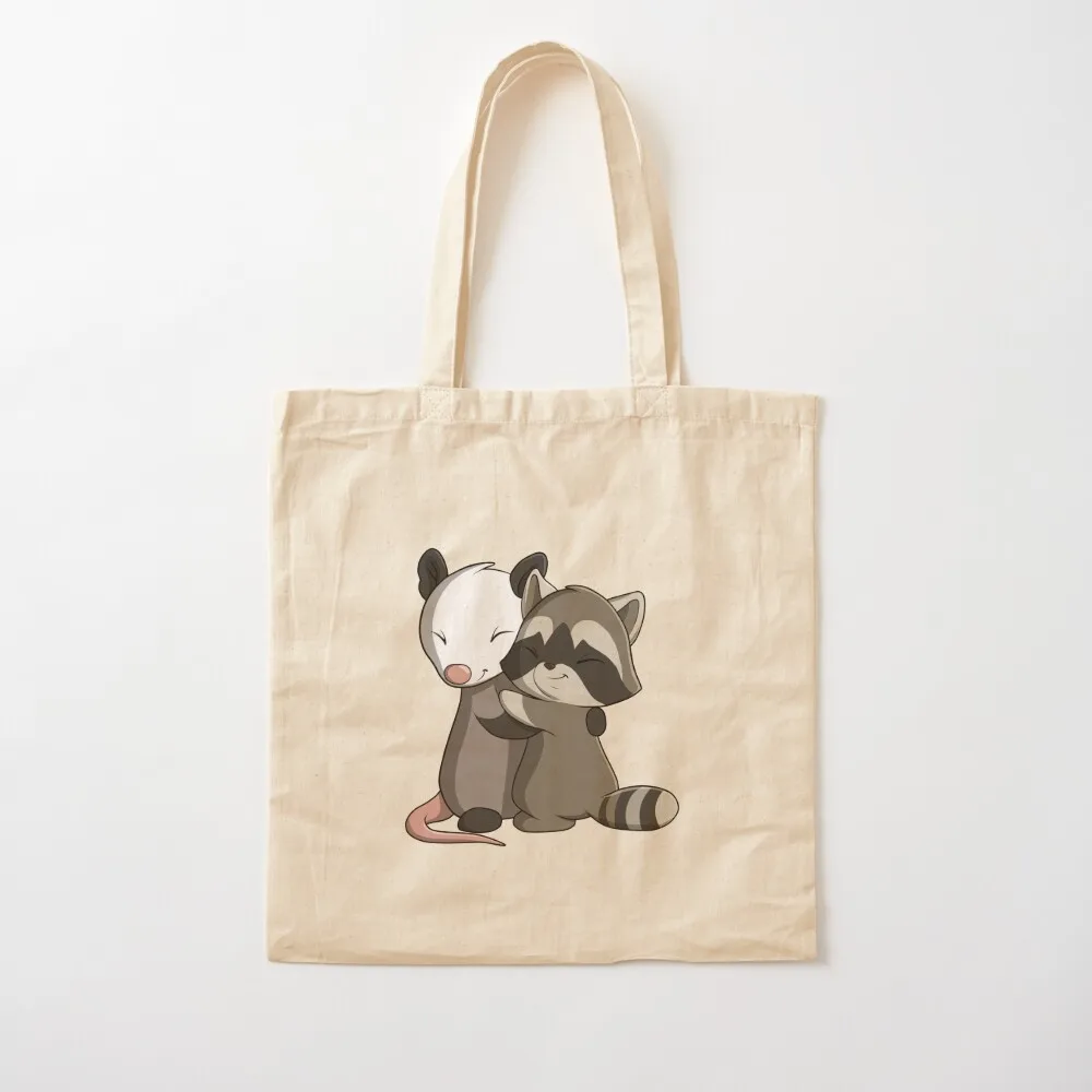 Opossum and Racoon Hug Tote Bag cute tote bag Canvas shoulder bag sacs de shopping eco pack