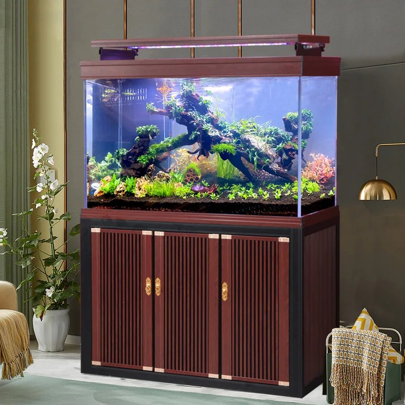 Household living room large new Chinese ecological Aquarium new office fish tank customization