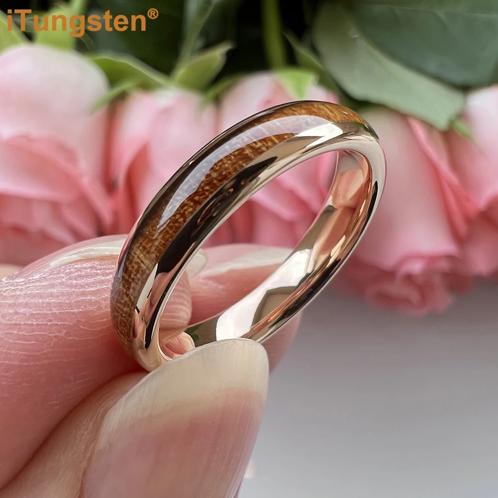 iTungsten 4mm 6mm 8mm Koa Wood Ring Tungsten Wedding Band For Men Women Domed Polished Trendy Jewelry Comfort Fit