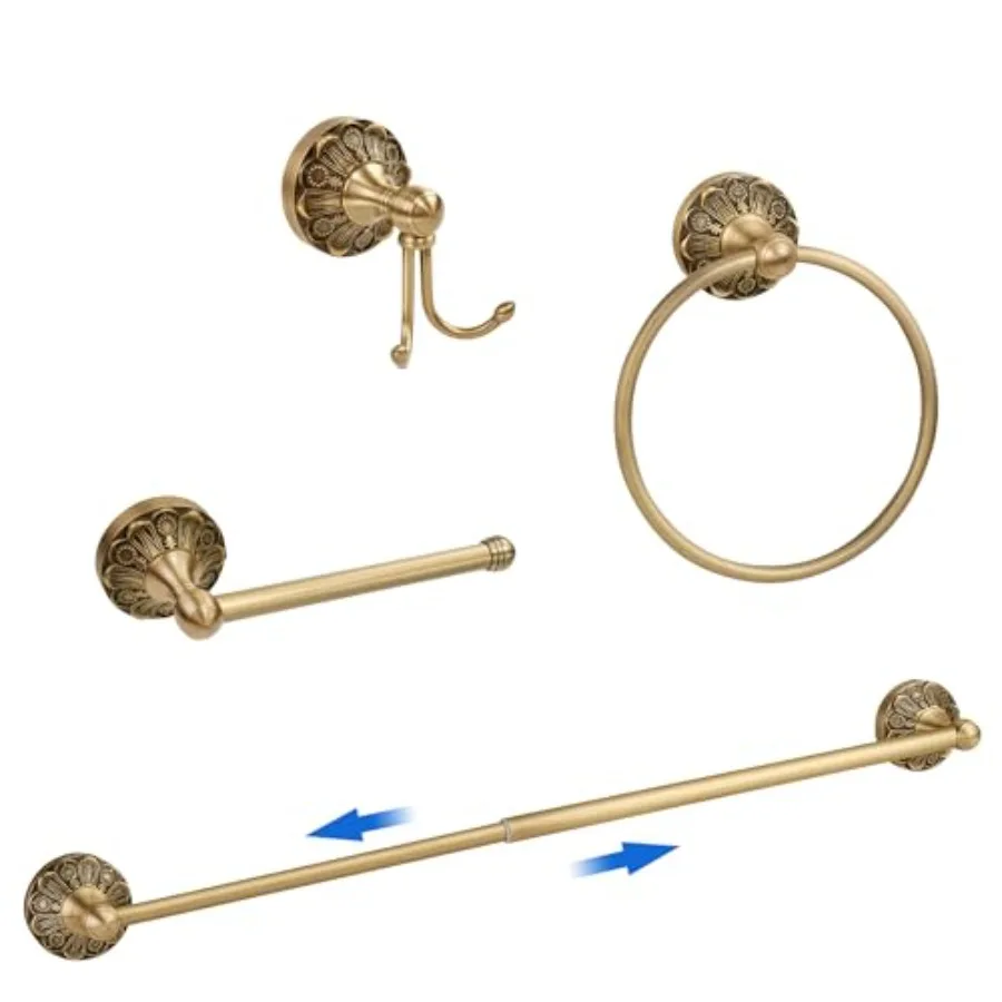 

Набор аксессуаров для ванной комнаты из античной латуни: настенный держатель для полотенец, 4 предмета, в деревенском стиле, с кольцом для полотенец и держателем для туалетной бумаги