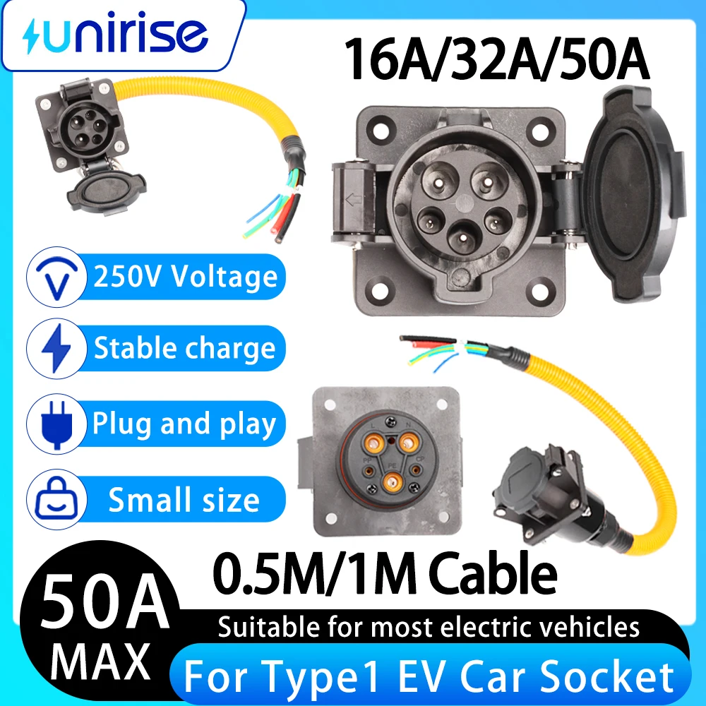 

Type1 SAE J1772 Electric vehicle charging socket 16A 32A 50A EV connector 0.5M 1M Cable USA car charging socket