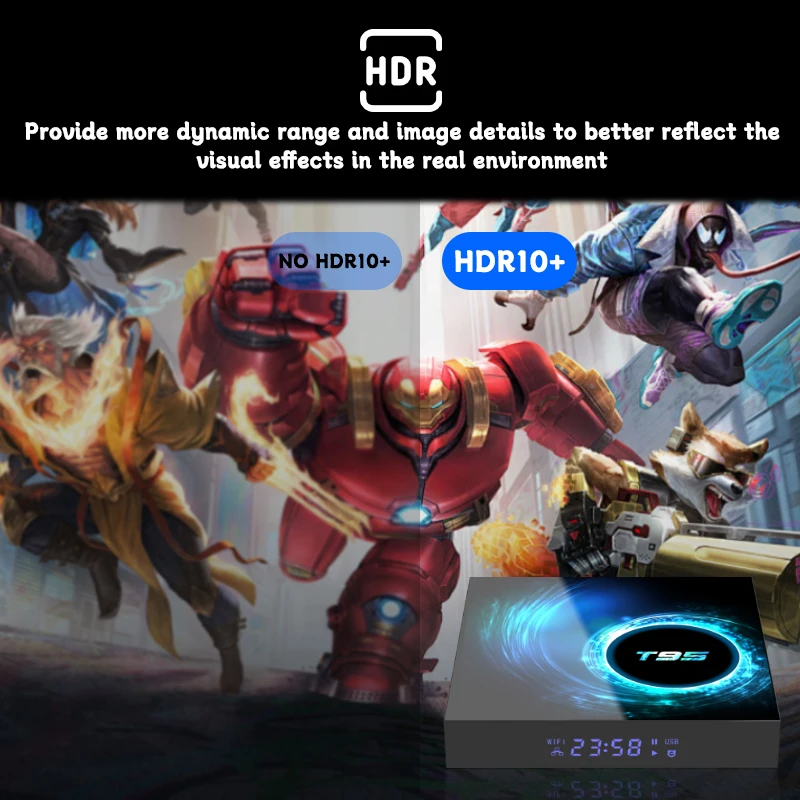 Android 10 T95 tv box HD 6K bluetooth 5.0 يدعم الوسائط المتعددة في تنسيق الفيديو المتعدد 5G Set Top Box