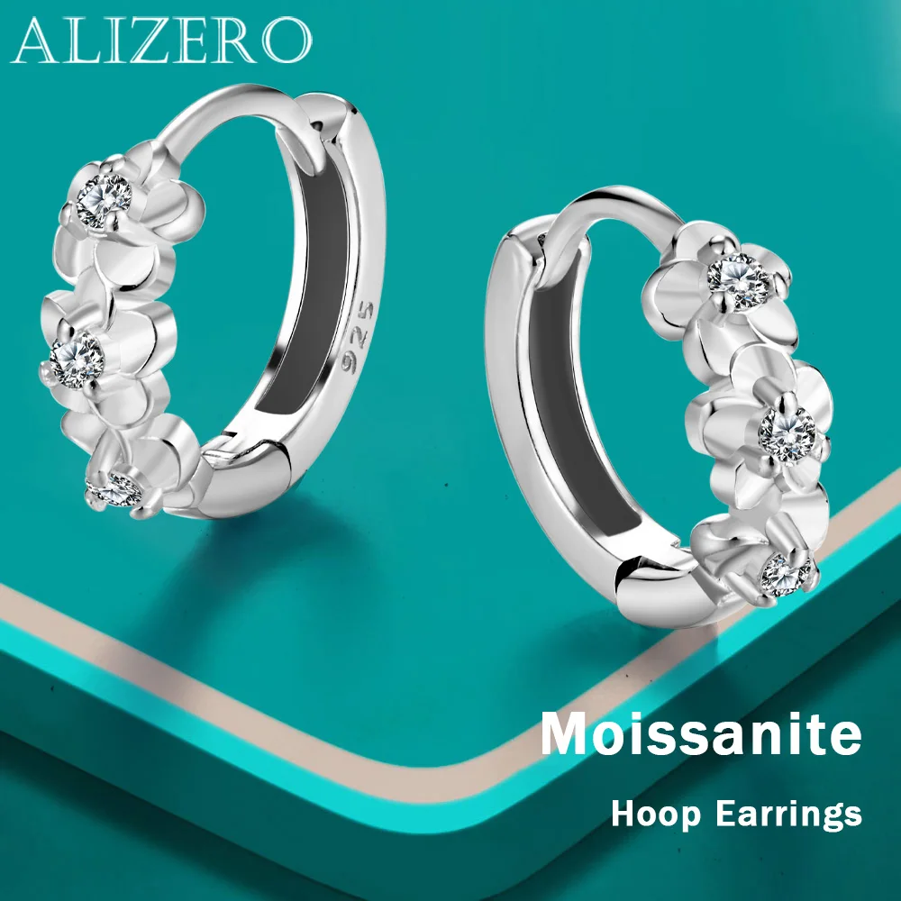 

ALIZERO 1.8mm D Color Moissanite Loop Earring for Women 925 Sterling Sliver Diamond Flowers Earrings Sparkling Wedding Jewelry