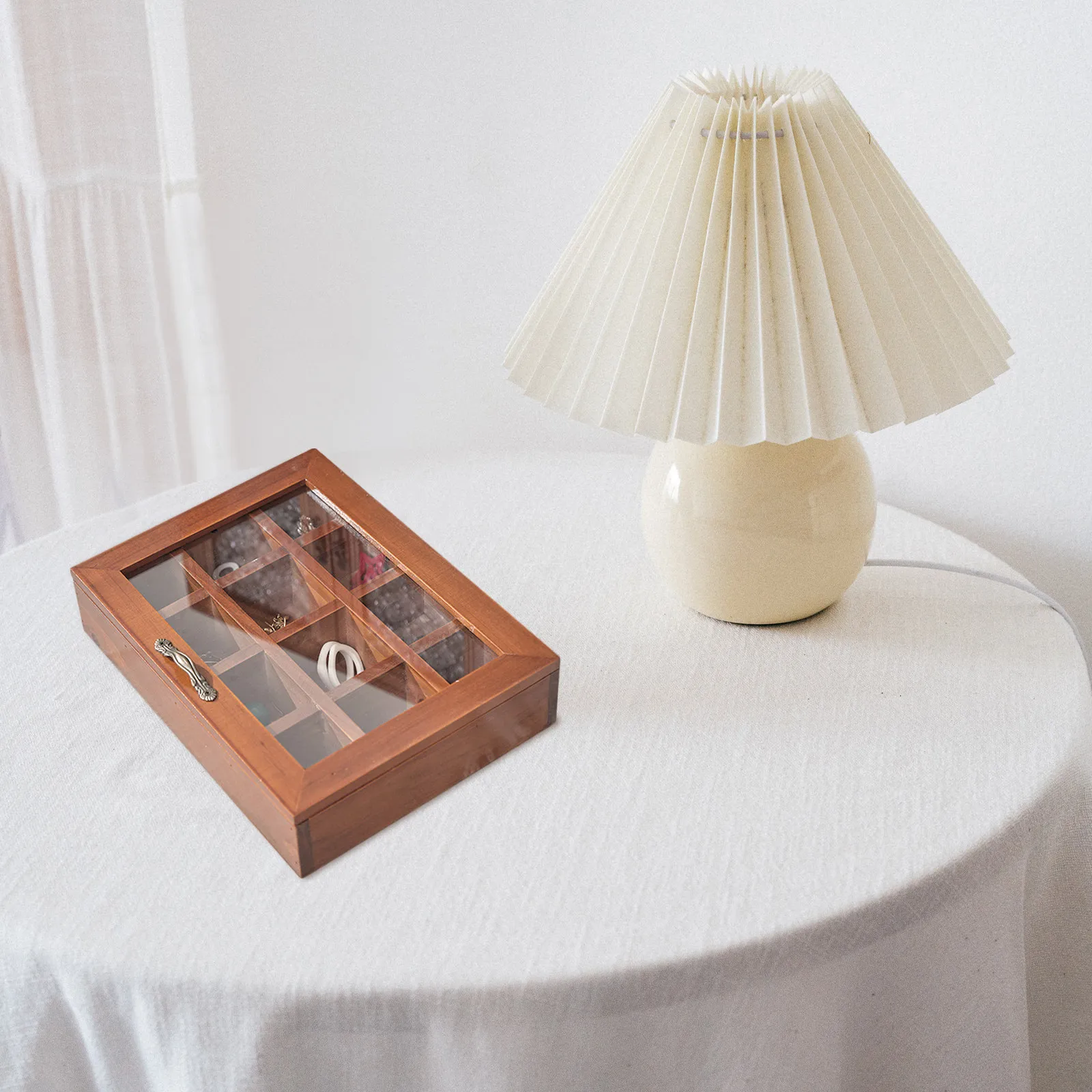 Wood Divided Jewelry Storage Box Necklace Ring Earring Holder Compact Jewelry Case Home Desk Organizer Display Box