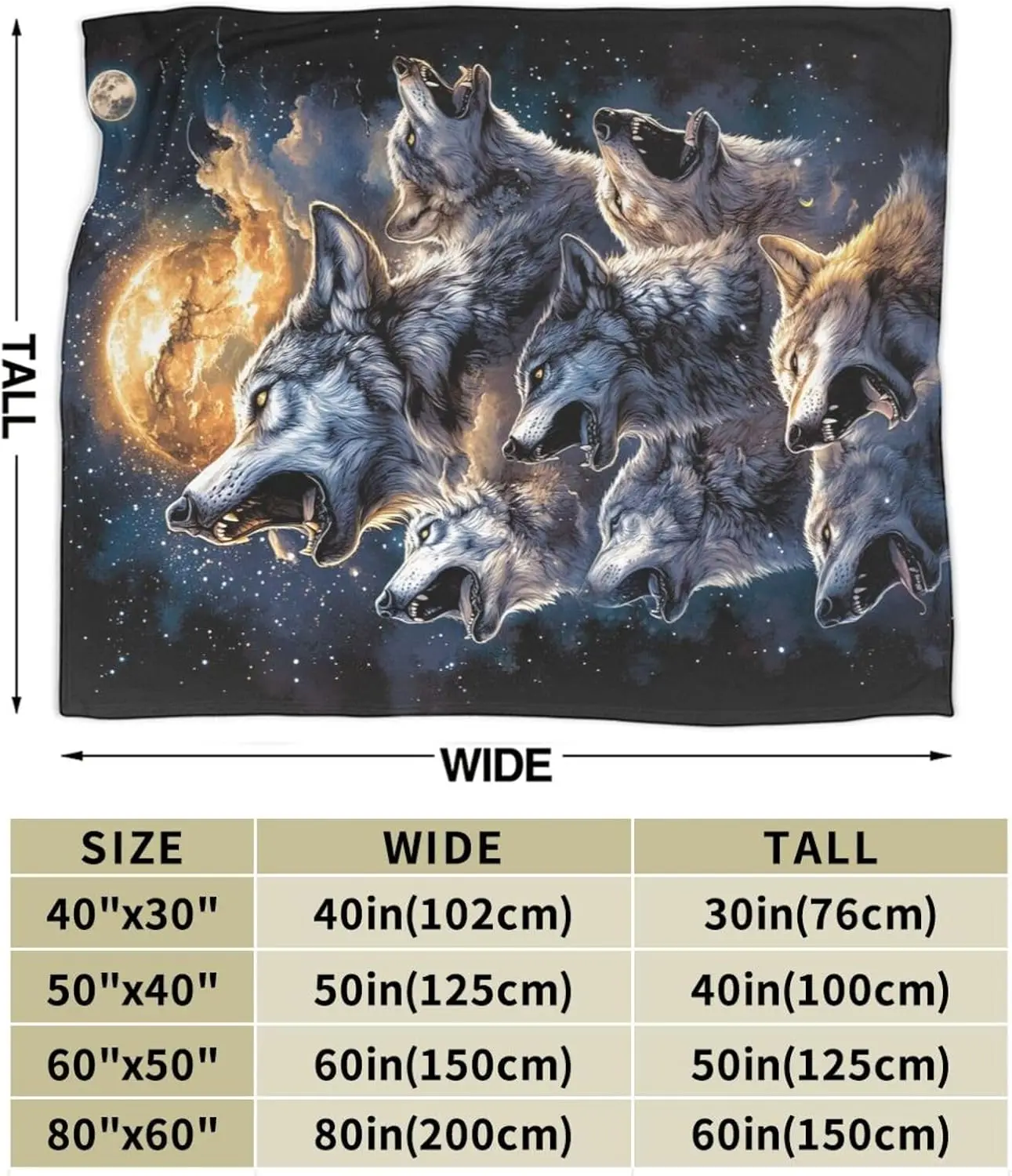 VIKAMA Coperta con lupo Coperta stampata con lupi, adatta per la decorazione del divano letto, morbida e confortevole, calda coperta da letto