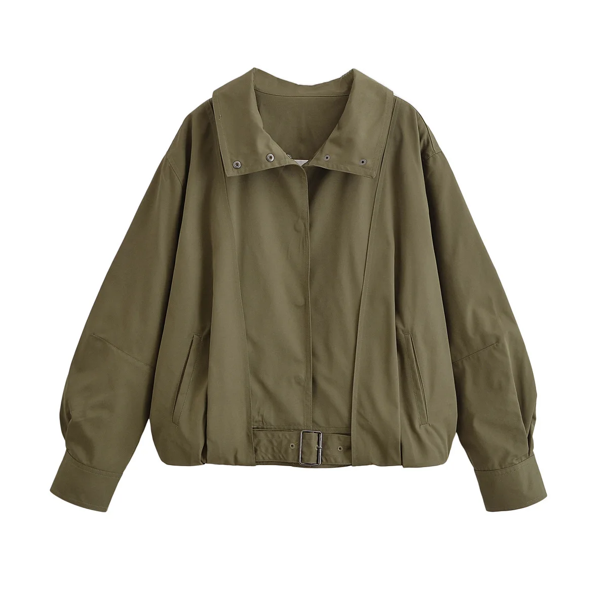 

European and American women's clothing 2025 early autumn new casual loose buckle bomber jacket