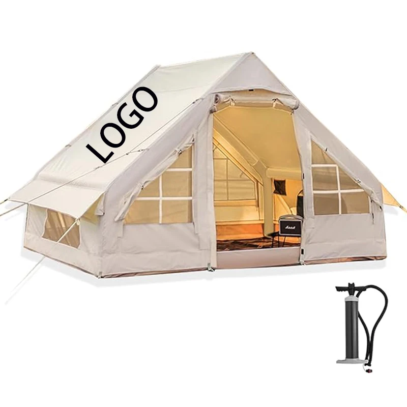 

Inflatable Oxford Fabric Waterproof Camping Tent with Pump Four-Season Use Two Bedrooms & Living Room