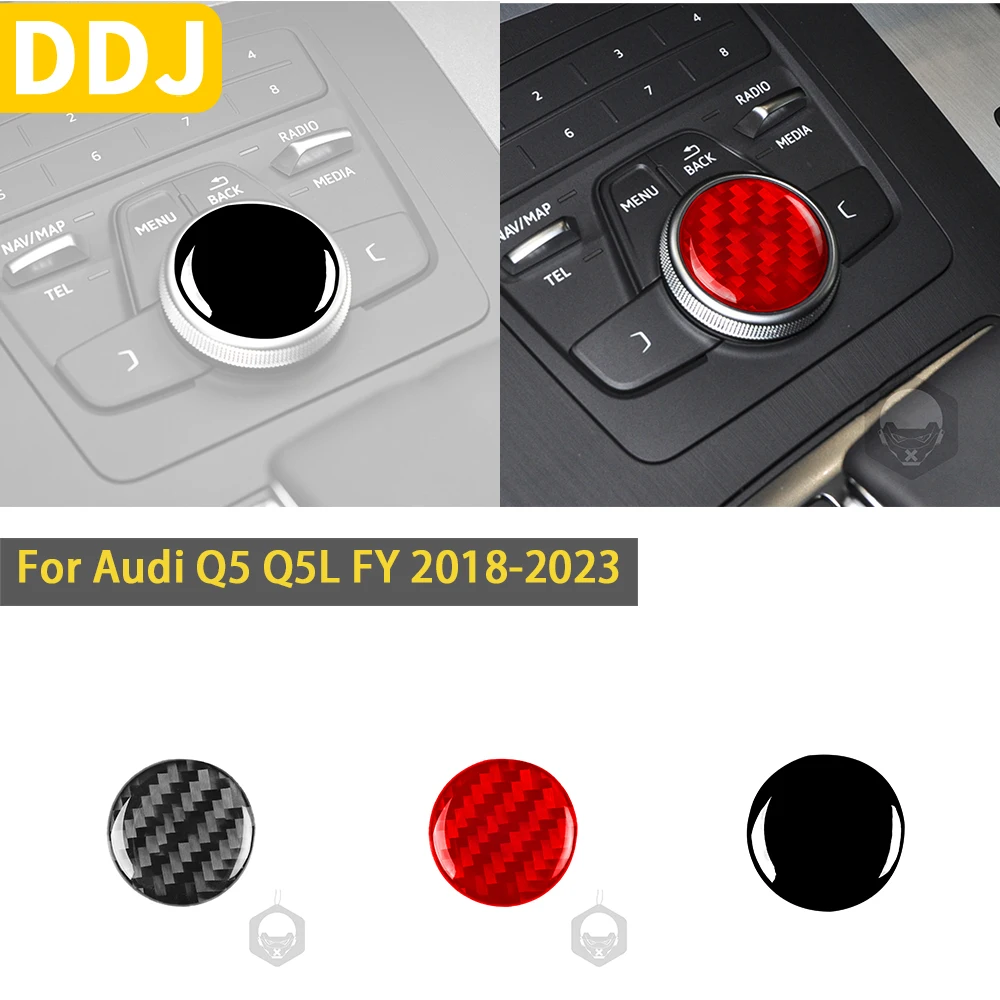 For Audi Q5 Q5L FY 2018-up Accessories Carbon Fiber Interior Auto Multimedia Knob Trim Sticker Modification Decoration