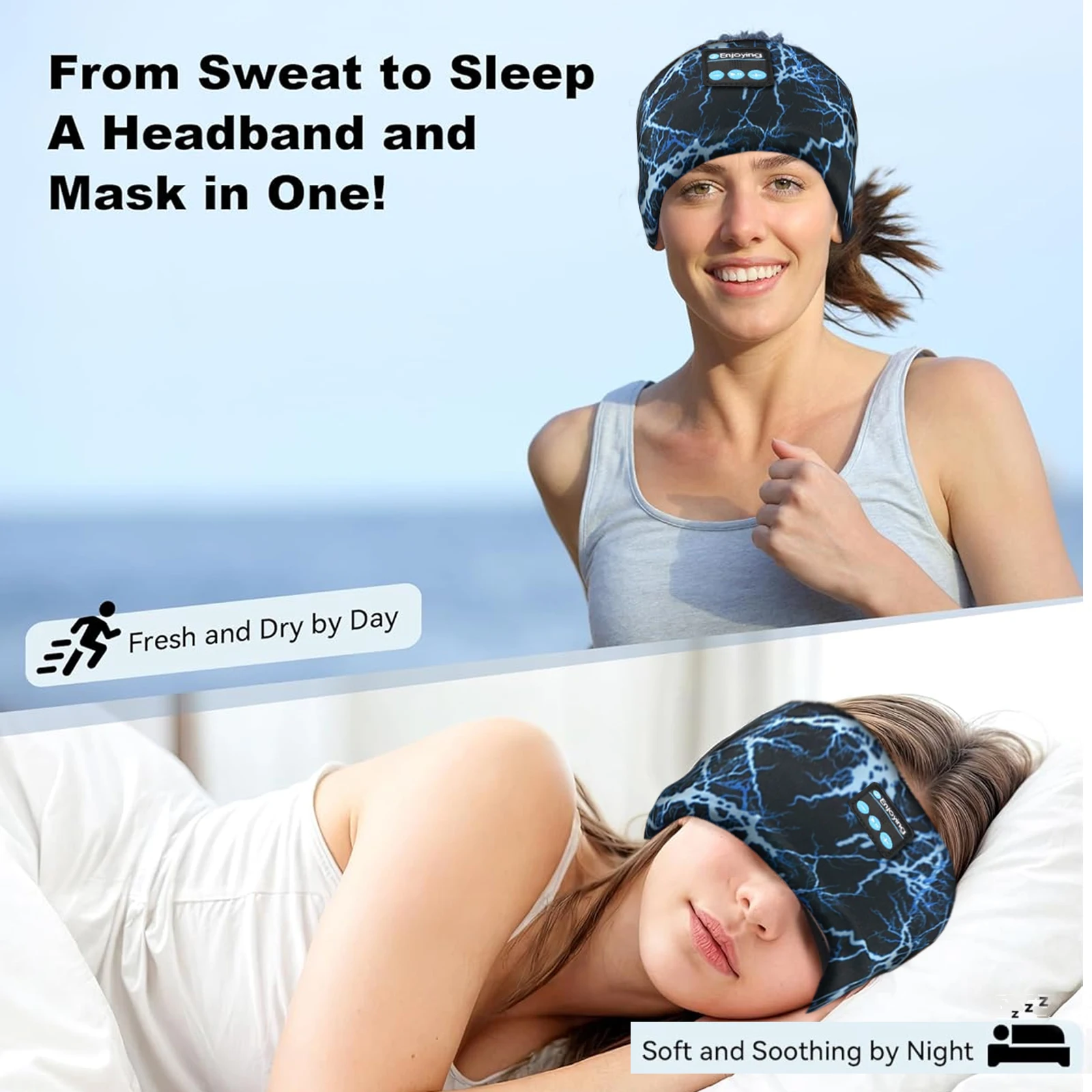 Bluetooth Earphones Sports Headband Elastic Wireless Headphones Music Sleeping Eye Mask Wireless Bluetooth Headset Yoga Headband