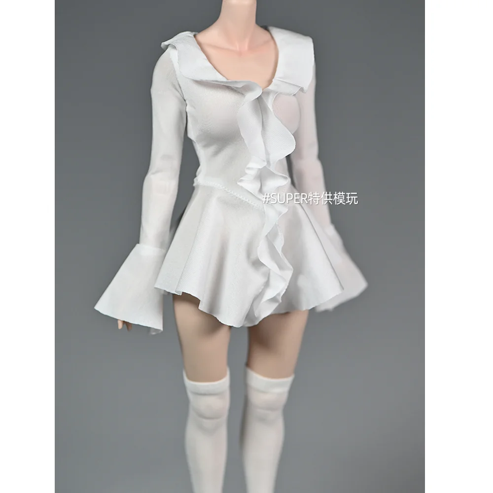 Em estoque sp-205 1/6 scalel folha de lótus renda branco design vestido feminino guerreiro roupas caber 12 polegada figura ação corpo brinquedos presentes