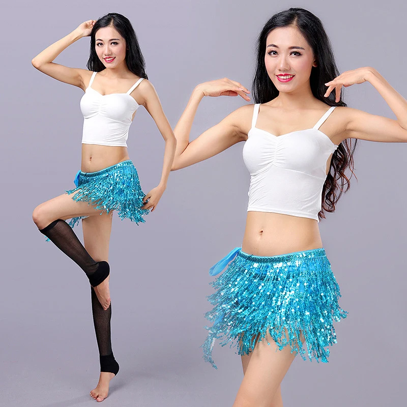 1PC Women Sexy Belly Dance Hip Waist Scarf Wrap Belt Dress Female Show Costumes Sequins Tassels Thailand/India/Arab Dancer Skirt