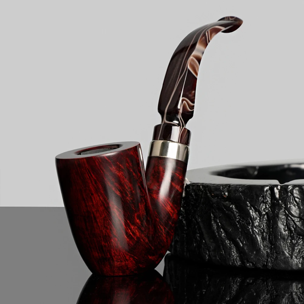 Classic Hungarian large curved tobacco pipe handmade briar wood pipe colorful acrylic pipe mouth curved handle solid wood pipe