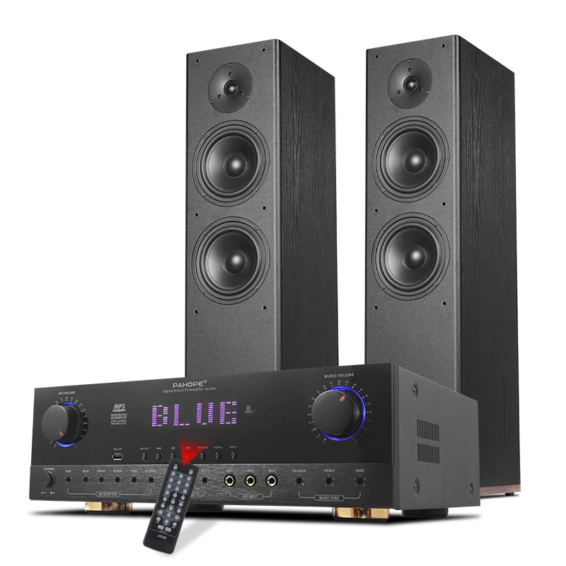 2.0 Stereo Floor Standing Home Theater Sound System HIFI Tower Wooden Speaker Set Amplifier Combination
