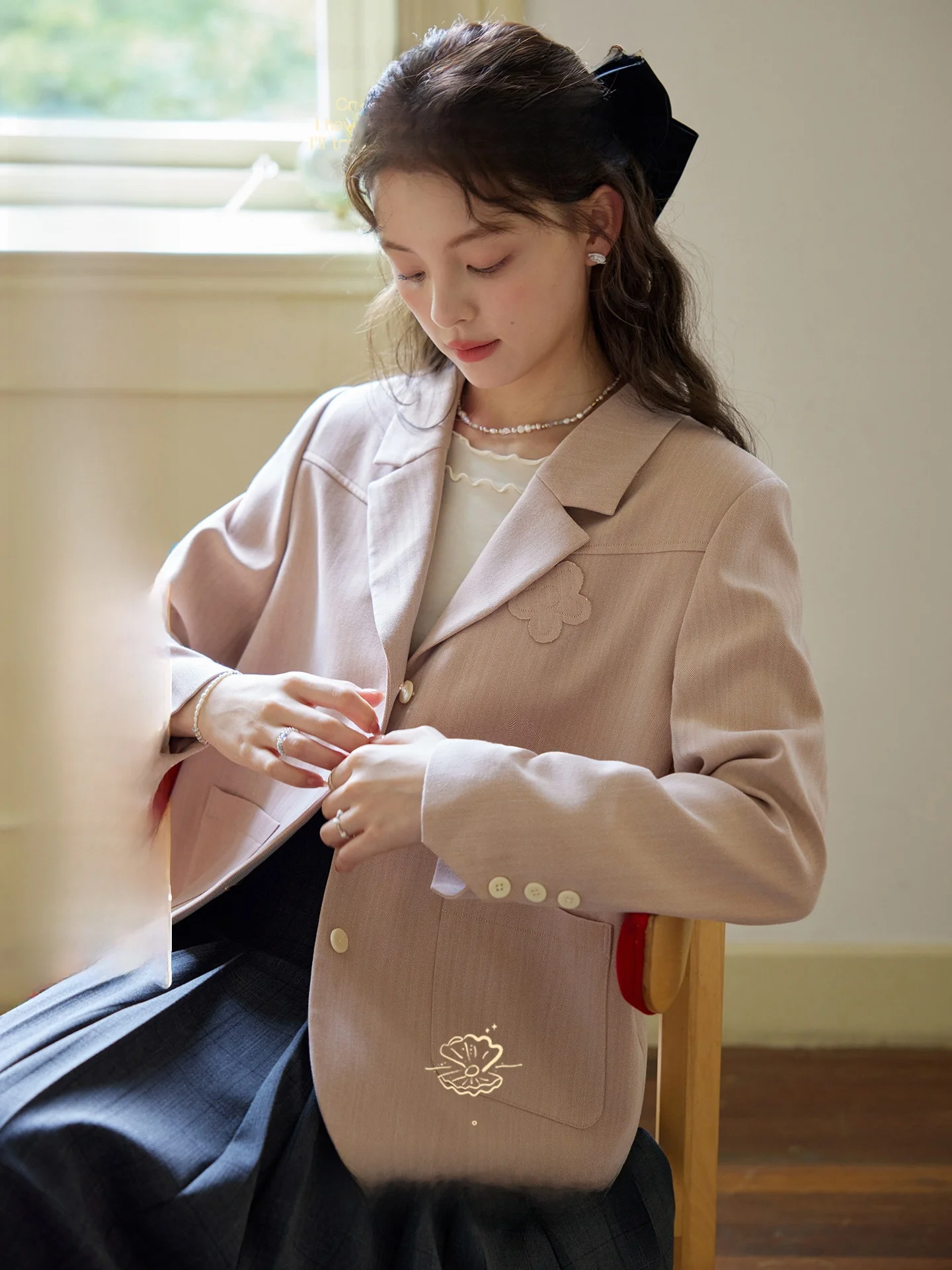 

Повседневный женский костюм Jaet с цветочным принтом в стиле пэчворк, новинка 2025, ветрозащитное длинное пальто для колледжа, све, Busin, повседневное пальто