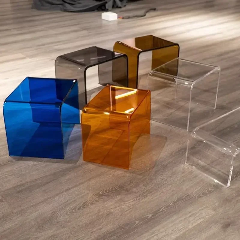 Ins Shoe Changing Stool Acrylic Transparent Household Low Stool Plastic Ottomans Crystal Dressing Stools Makeup Chair Furniture