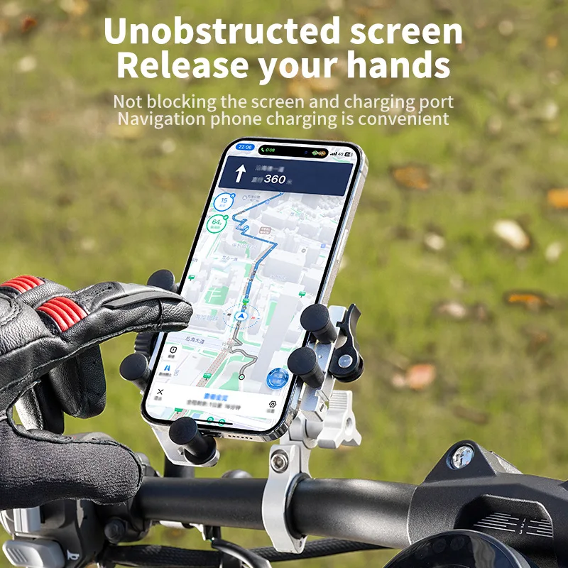 One Touch Auto Lock Bike Phone Mount Motorcycle Handlebar Holder 360° Rotation Anti Shock Vibration Aluminum Alloy Mobile Stand