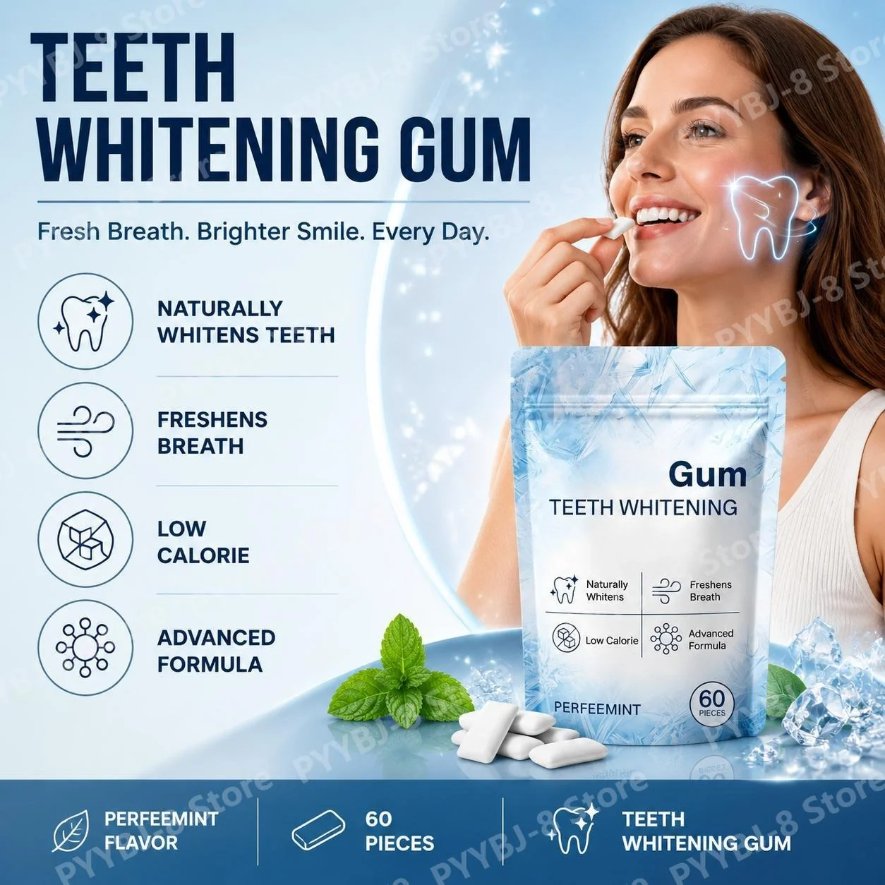 Gum Nano-Hydroxyapatite Chewing Gum with Xylitol and Erythritol for Brighter Tooth Tone and Fresh Breath, 60 Pieces