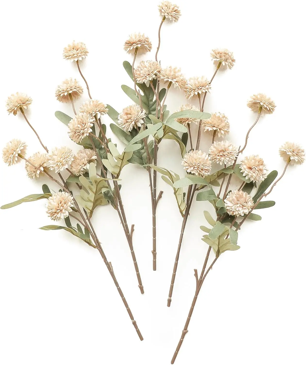 

5pcs Beige Faux Silk Mums Artificial Flowers,Bulk Fake Small Mini Chrysanthemums with Stems for DIY Champagne Wedding Decoration