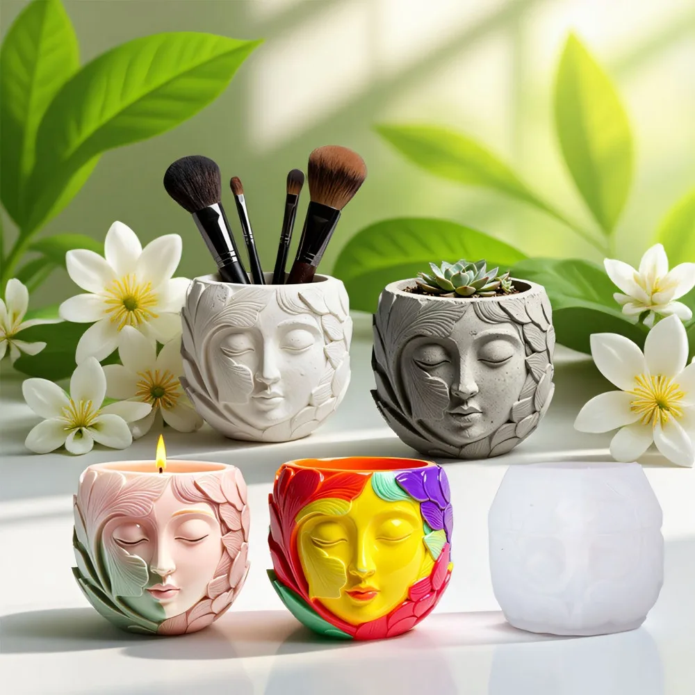 両面リーフスピリットキャンドルカップシリコンモールド DIY コンクリート石膏キャンドルジャー植木鉢エポキシ樹脂モールド家の装飾