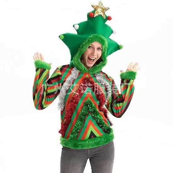 

Новый хит продаж, Рождество, Хэллоуин, Рождественская елка, топ с капюшоном, костюмы для косплея, костюмы для вечеринок для мужчин и женщин, которые можно носить