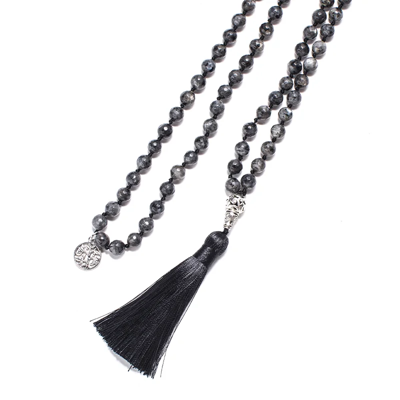8mm Faceted Labradorite Necklace 108 Mala Beaded Jewelry Meditation Prayer Yoga Japamala Rosary for Men and Women