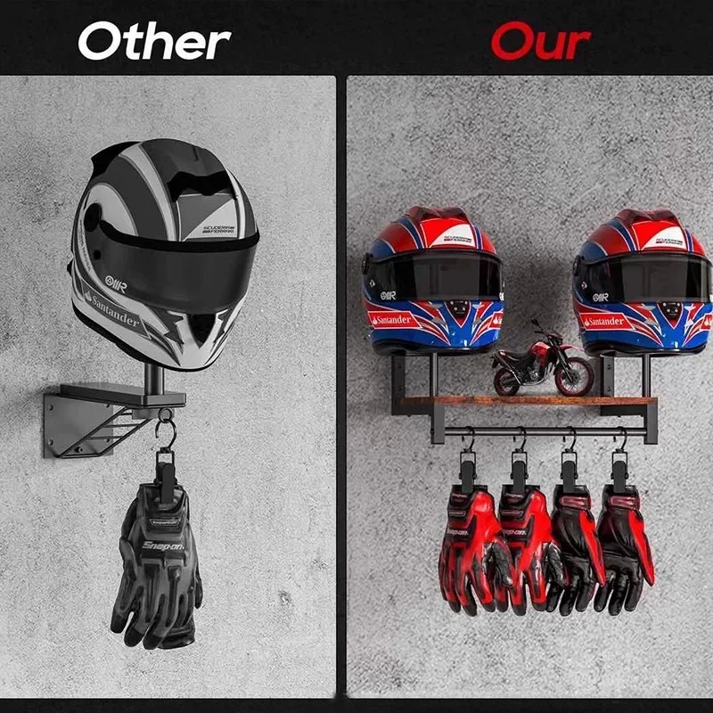 Helmet Display Rack Motorcycle Helmet Wooden Wall Mounted Multi-Purpose Rack Jacket Rack Kitchen Cabinet Rack With Hooks