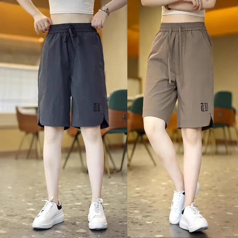 

Повседневные мужские летние тонкие прямые спортивные брюки из ледяного шелка, американская рабочая одежда длиной пять четвертей, молодежная мода