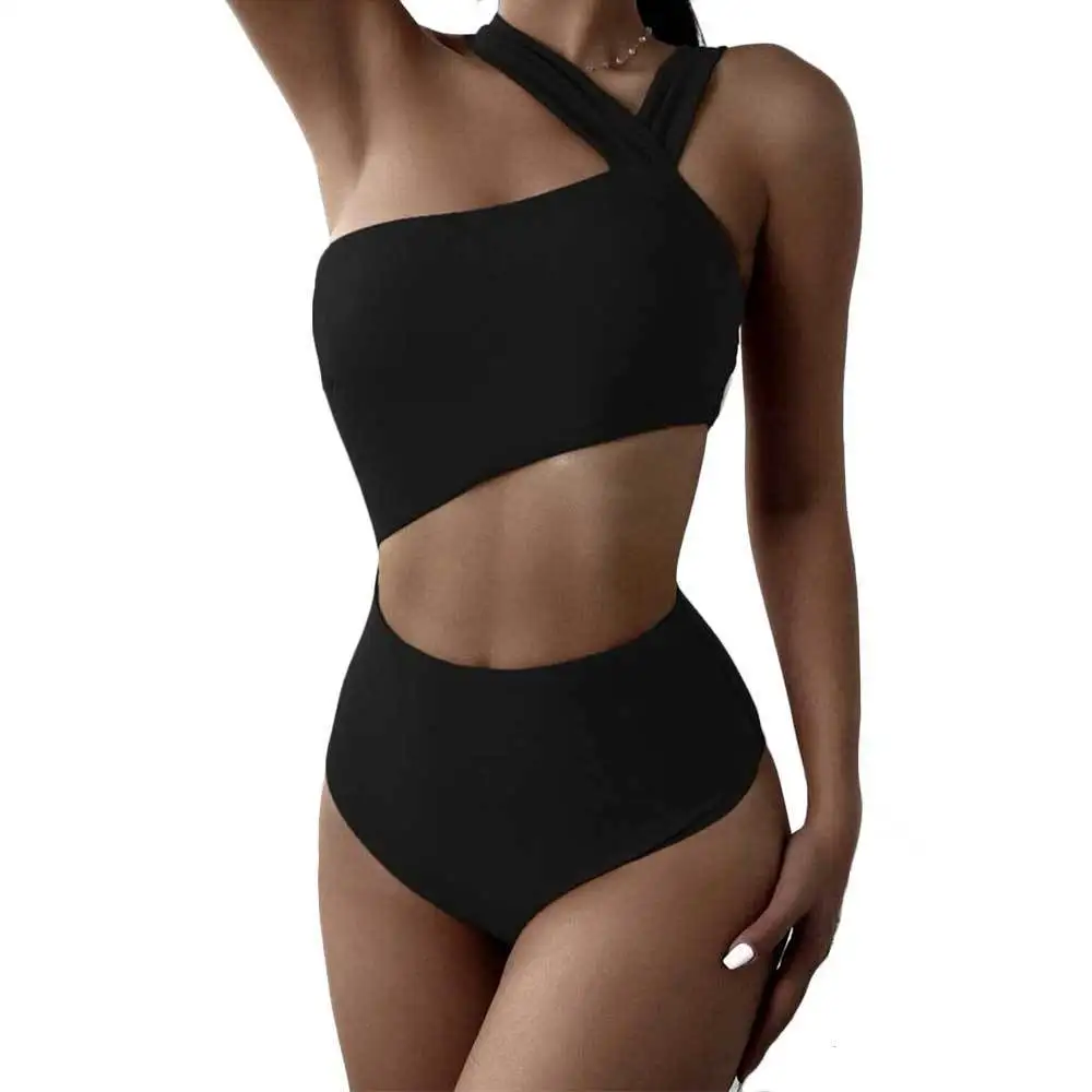 

2024 New Sexy Mid Rise Bikini Set Solid Color One Shoulder Swimsuit Women's Beachwear Swimsuit Biquini Summer Brazil L86